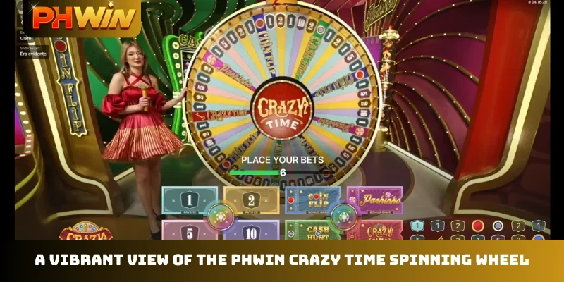 A vibrant view of the PHWIN Crazy time spinning wheel