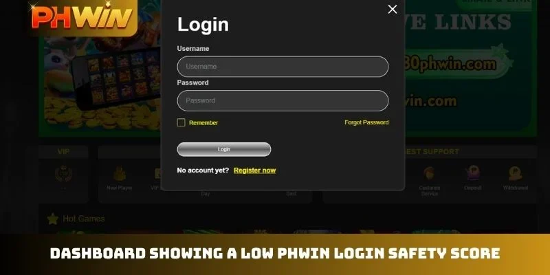 Dashboard showing a low PHWIN login safety score