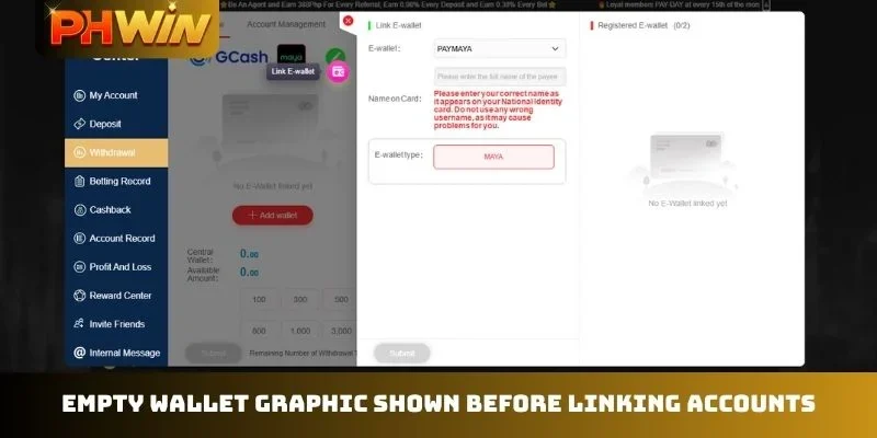 Empty wallet graphic shown before linking accounts