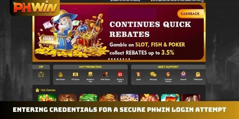 Entering credentials for a secure PHWIN login attempt