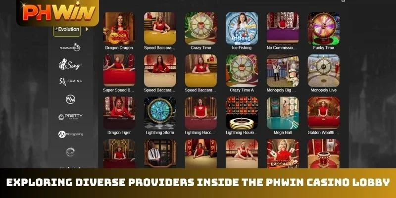 Exploring diverse providers inside the PHWIN Casino lobby