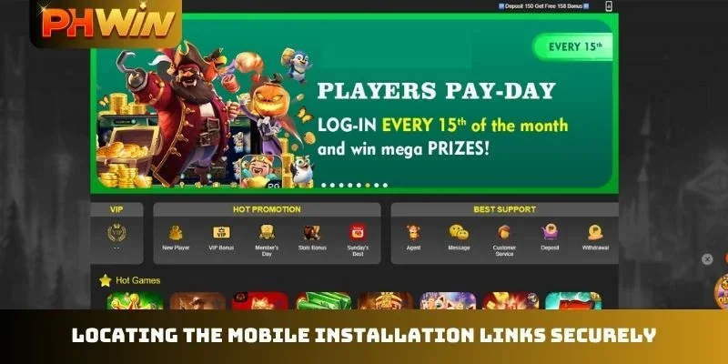 Locating the mobile installation links securely