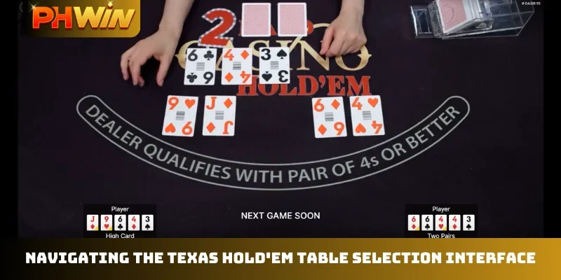 Navigating the Texas Hold'em table selection interface